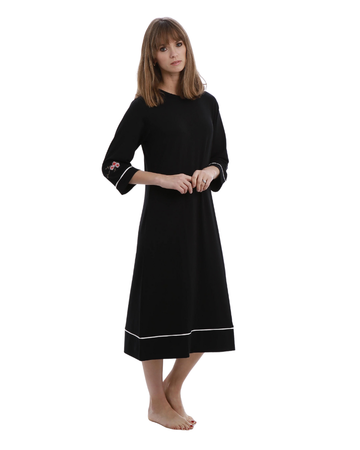 Rojo London Tudor Short Embroidered Black Button Down Modal Nightshirt & Hoodie Set myselflingerie.com